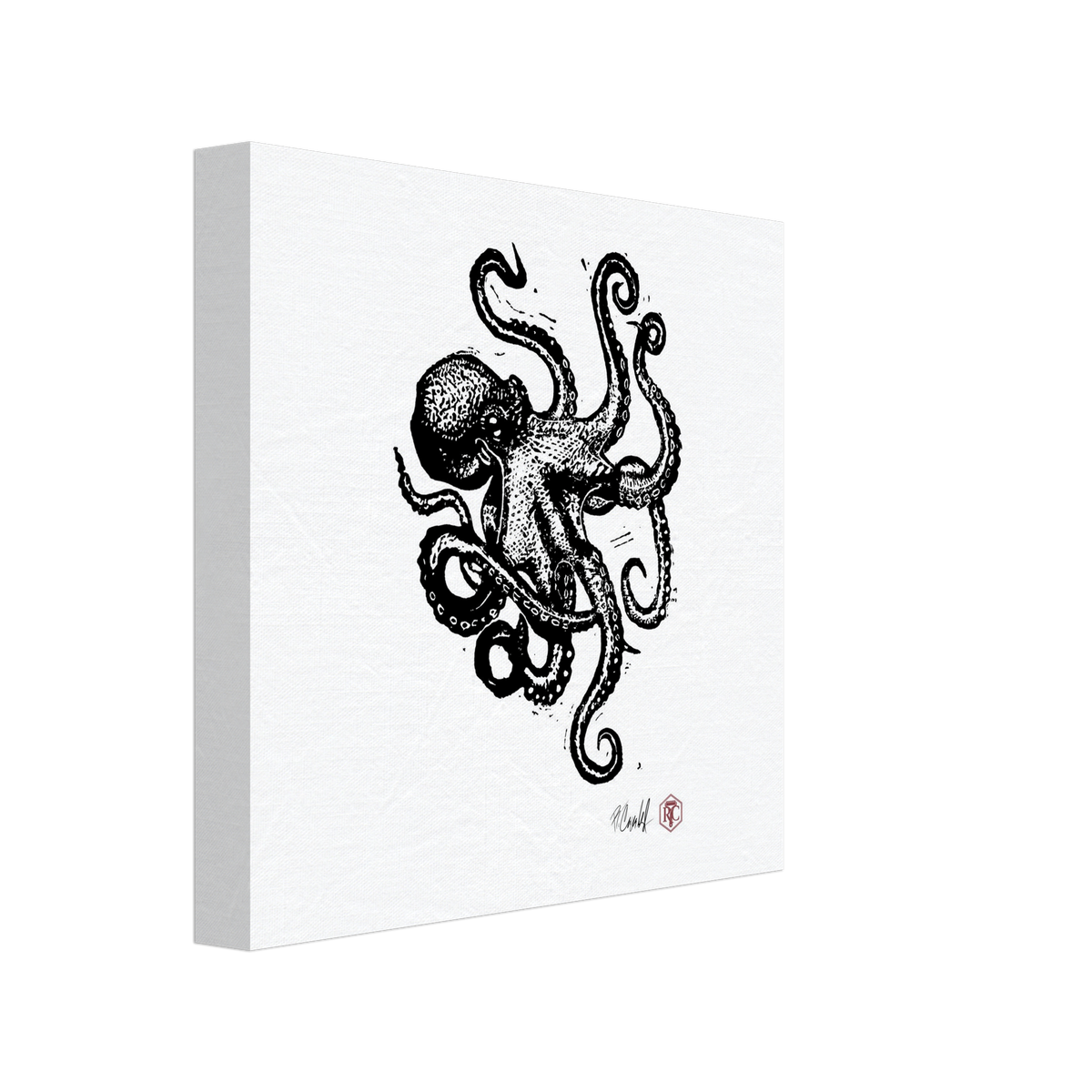 Canvas print 20 × 20 cm with the linocut “Octopus” – side view