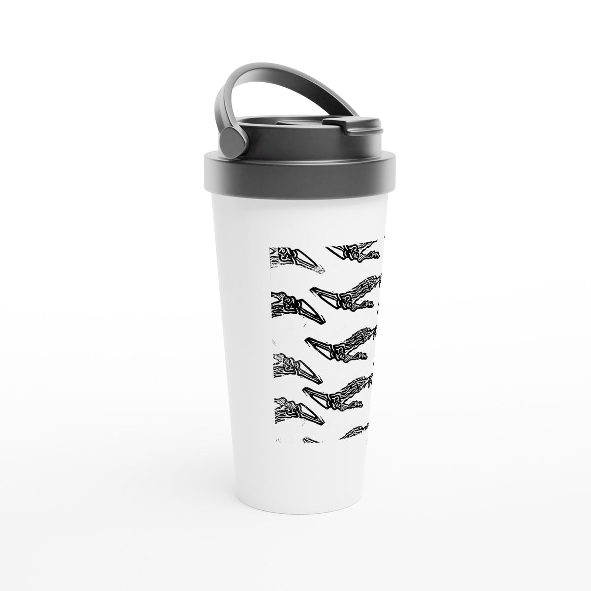 Stainless steel travel mug with the linocut “Claws” – view 2