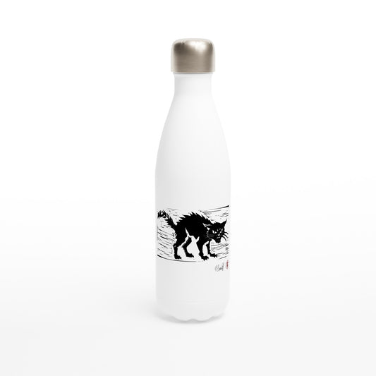 Stainless steel bottle with the linocut “Cat” – view 1