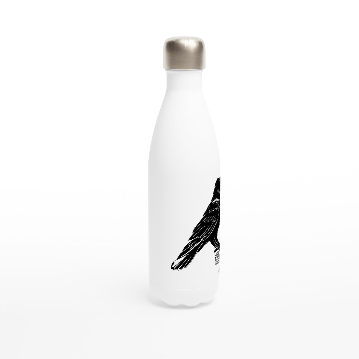 Stainless steel bottle with the linocut “Raven” – view 2