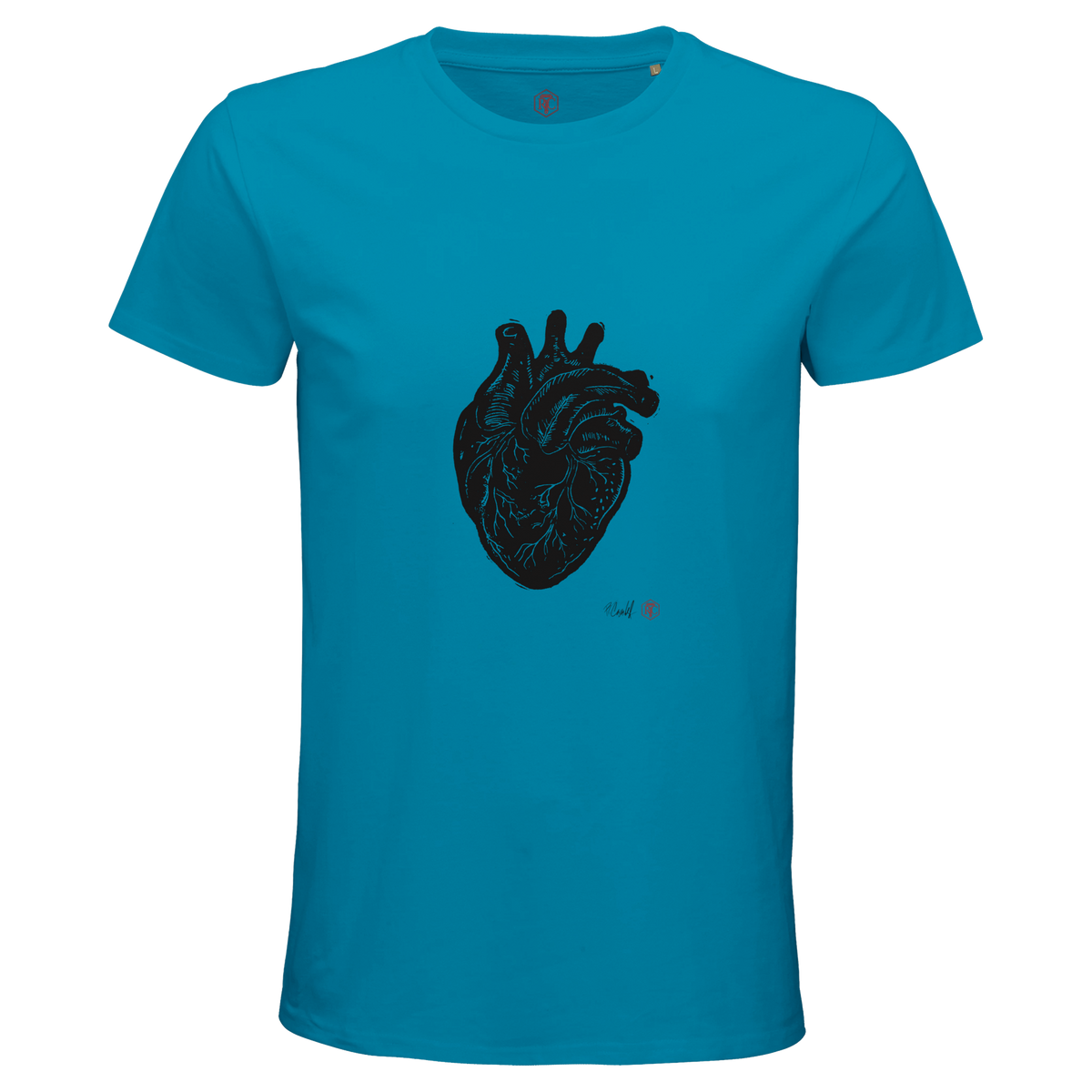 Organic cotton T-shirt with the linocut “Anatomical Heart” – aqua, men’s cut