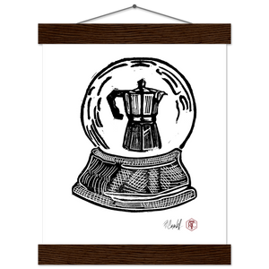 Snow Globe — Moka Pot — Poster with wooden hanger 20 × 25 cm