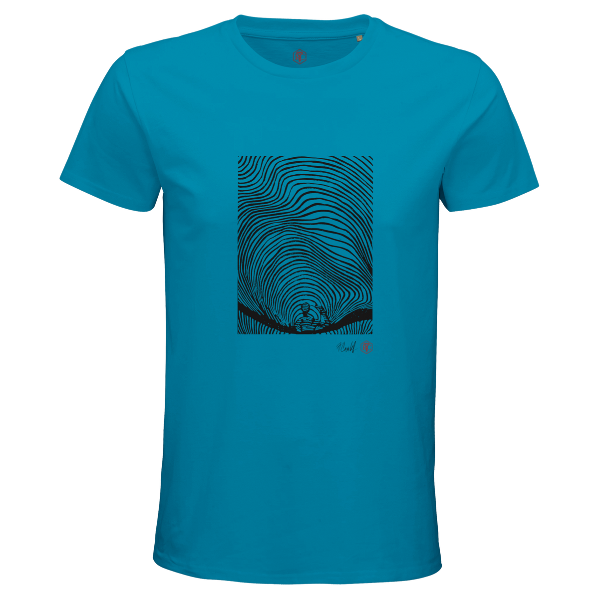 Organic cotton T-shirt with the linocut “Waves” – aqua, men’s cut