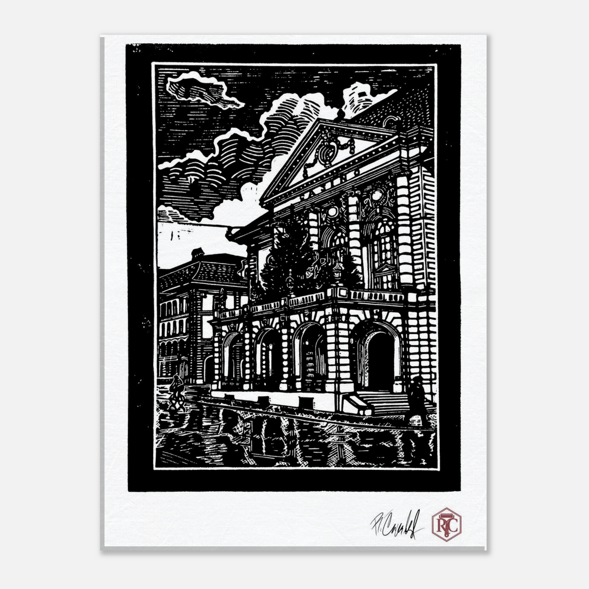 Canvas print 30 × 40 cm with the linocut “Casino Bern” – front view