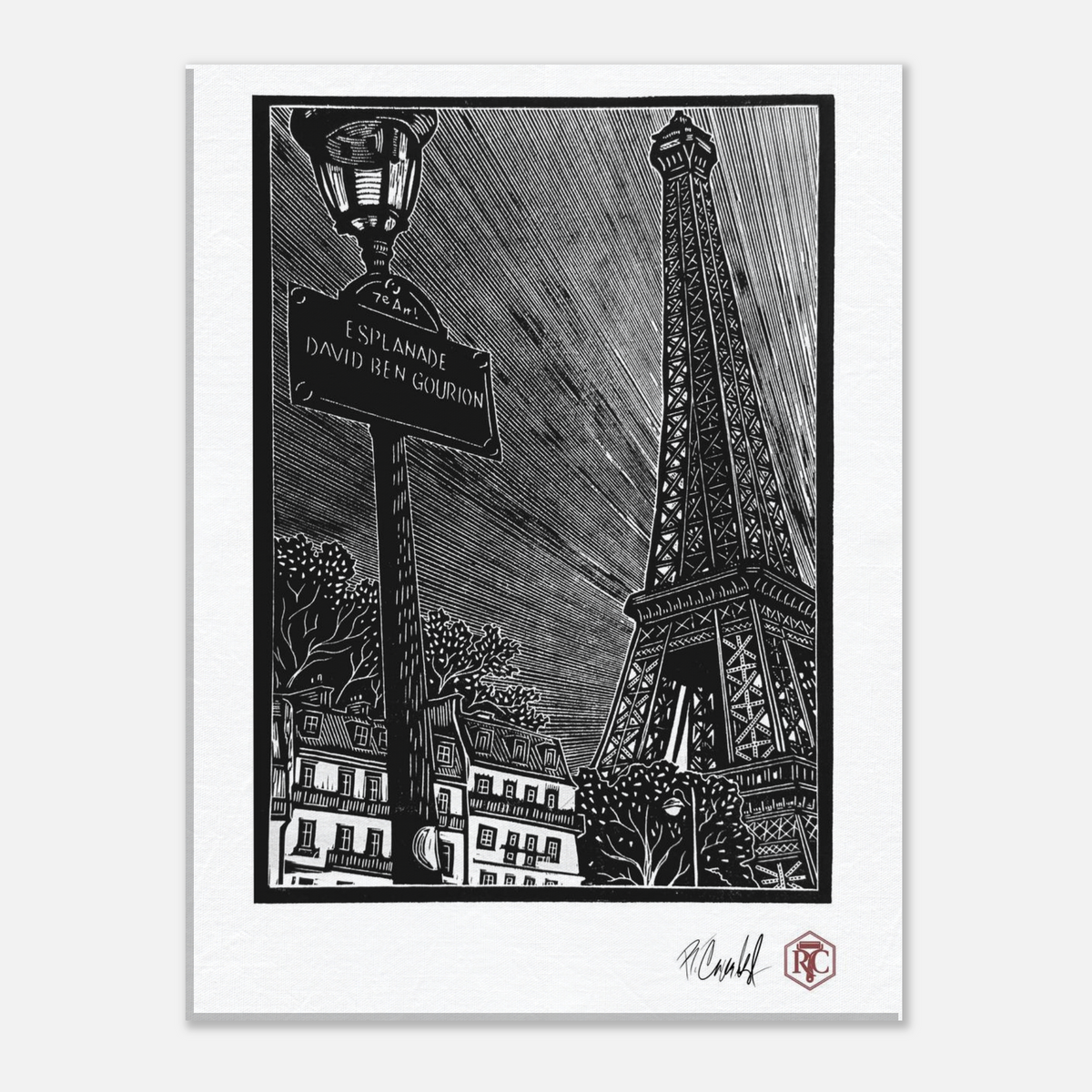 Canvas print 30 × 40 cm with the linocut “Esplanade, Paris” – front view