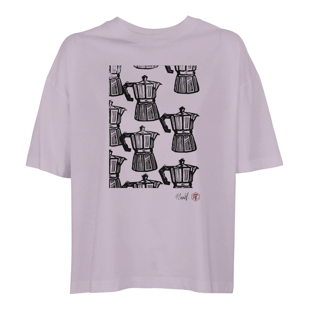 Organic cotton T-shirt with the linocut “Moka” – lilac, women’s cut