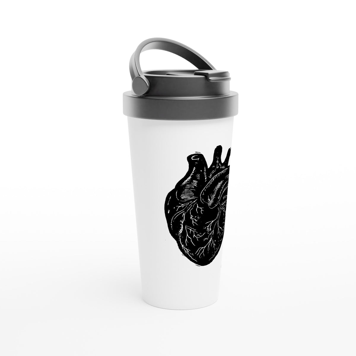 Stainless steel travel mug with the linocut “Anatomical Heart” – view 2