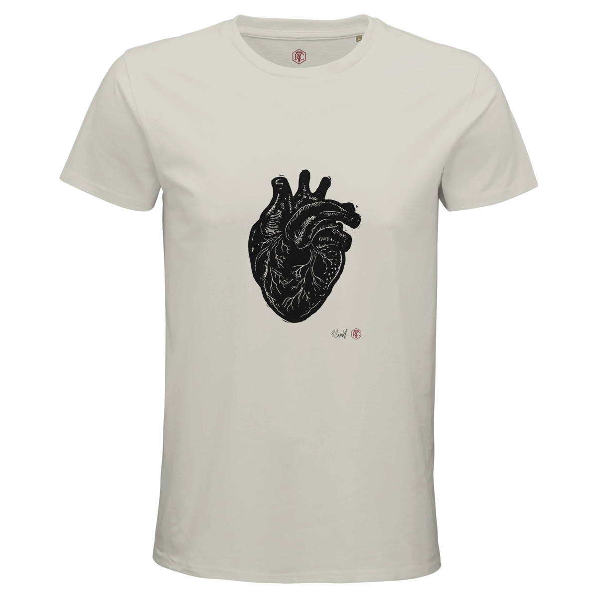 Organic cotton T-shirt with the linocut “Anatomical Heart” – ash grey, men’s cut