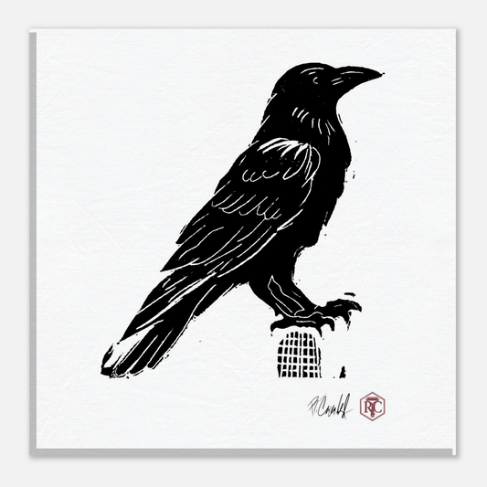 Canvas print 20 × 20 cm with the linocut “Raven” – front view