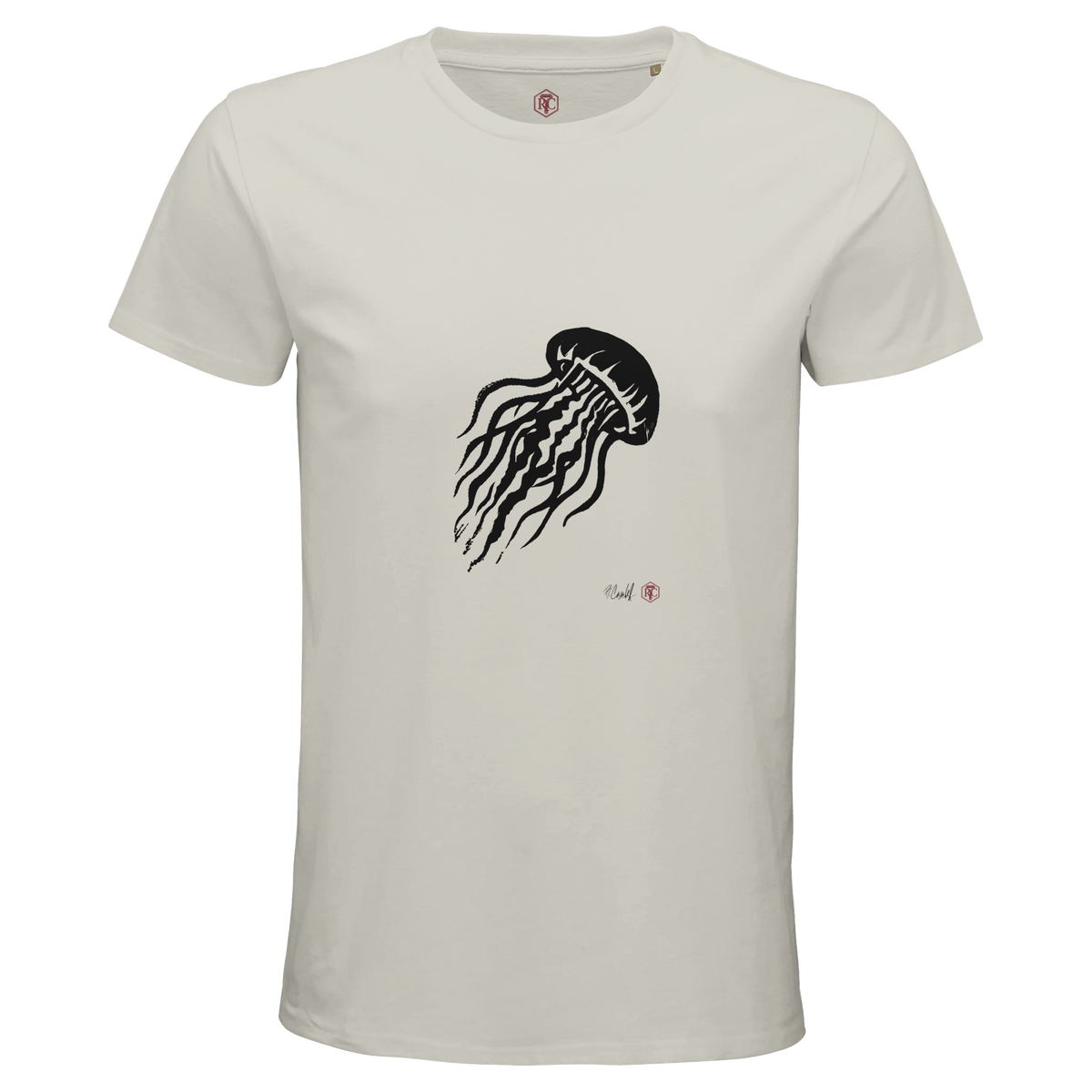 Organic cotton T-shirt with the linocut “Jellyfish” – ash grey, men’s cut