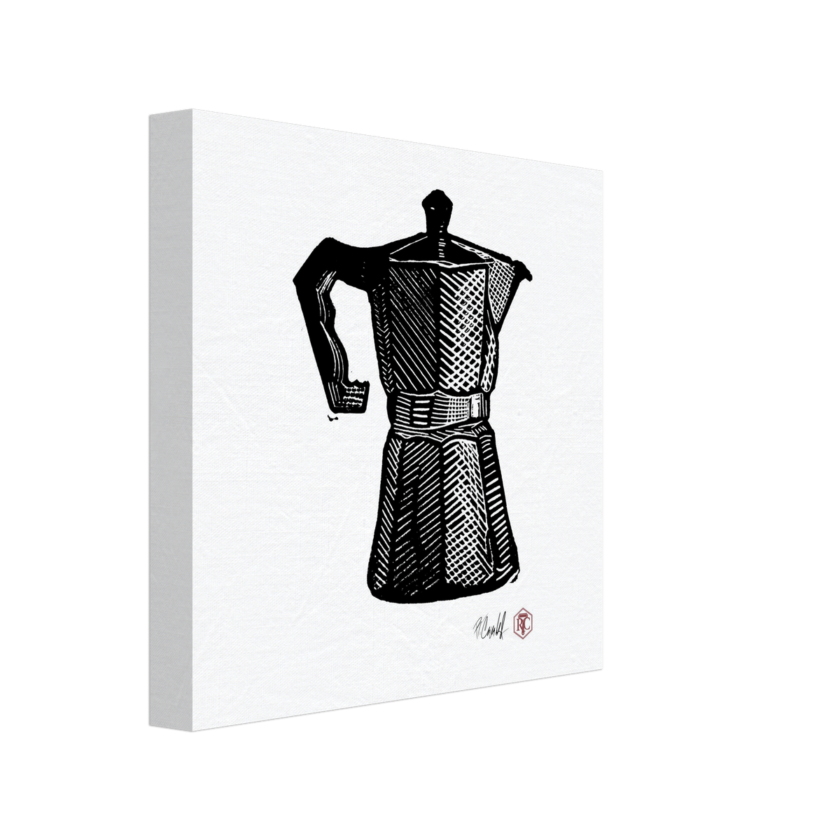 Canvas print 20 × 20 cm with the linocut “Moka Pot” – side view
