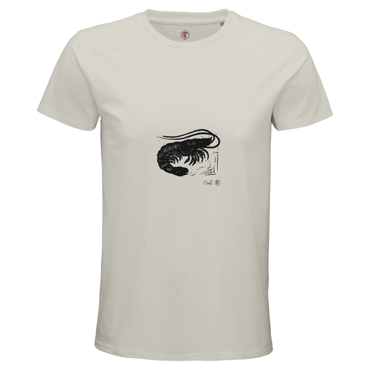 Organic cotton T-shirt with the linocut “Shrimp” – ash grey, men’s cut