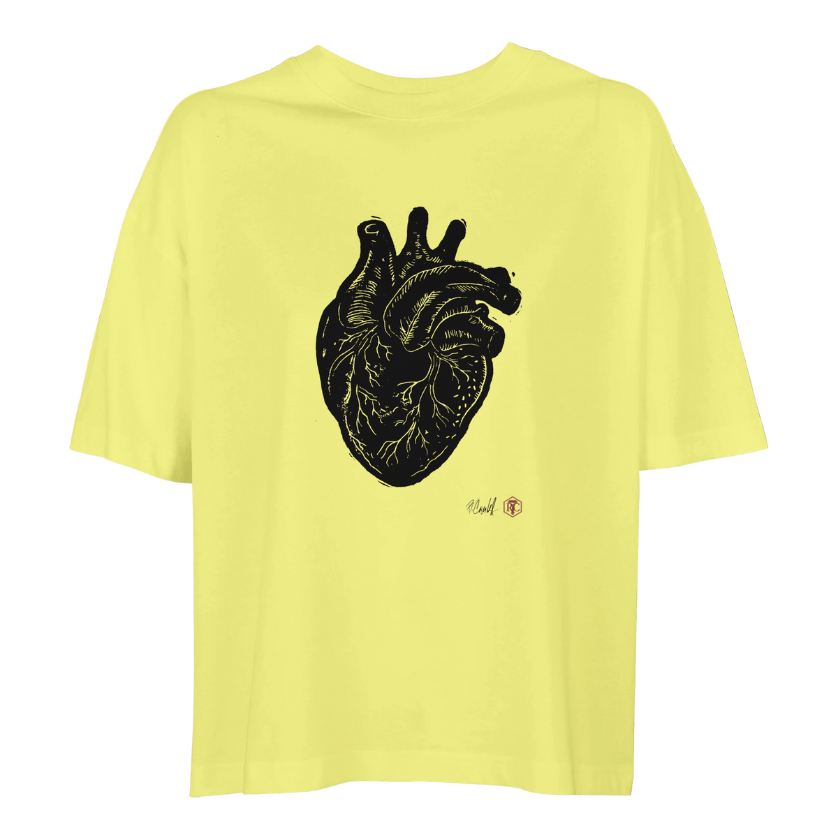 Organic cotton T-shirt with the linocut “Anatomical Heart” – light yellow, women’s cut