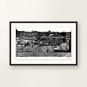 The Domes — original linocut A4