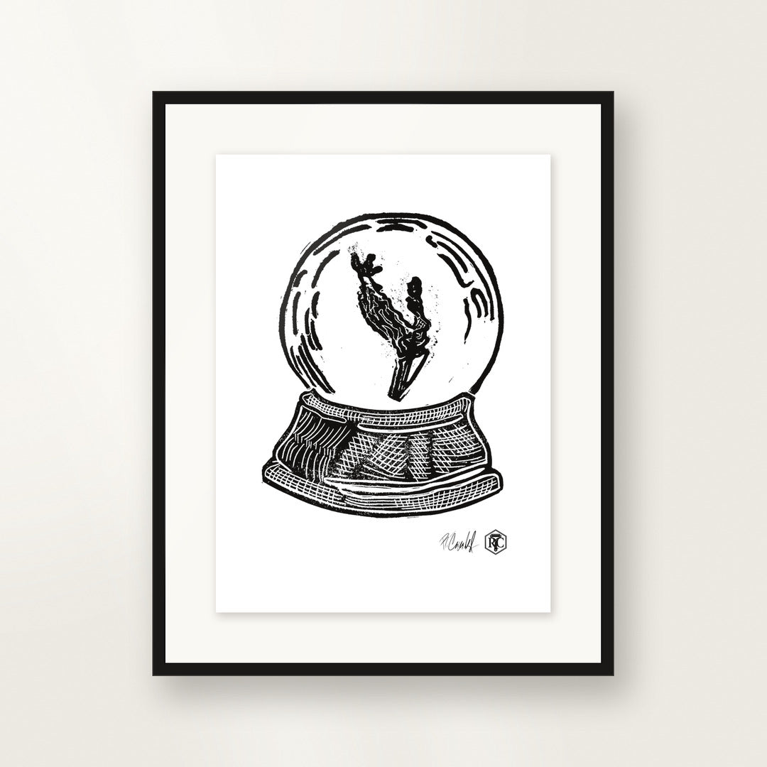 Snow Globe Branch — small format, framed