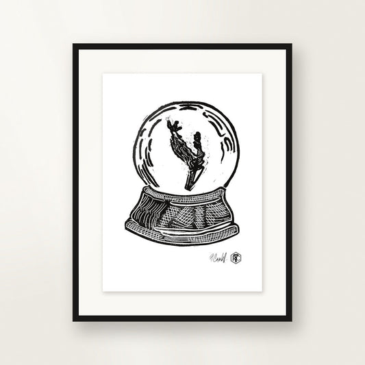 Snow Globe Branch — small format, framed