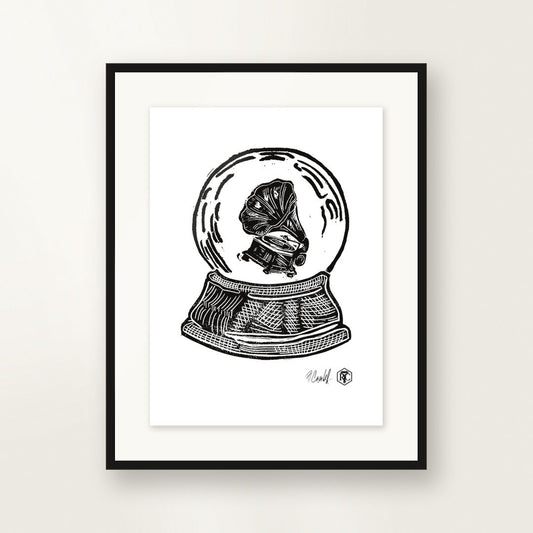 Snow Globe Gramophone — small format, framed