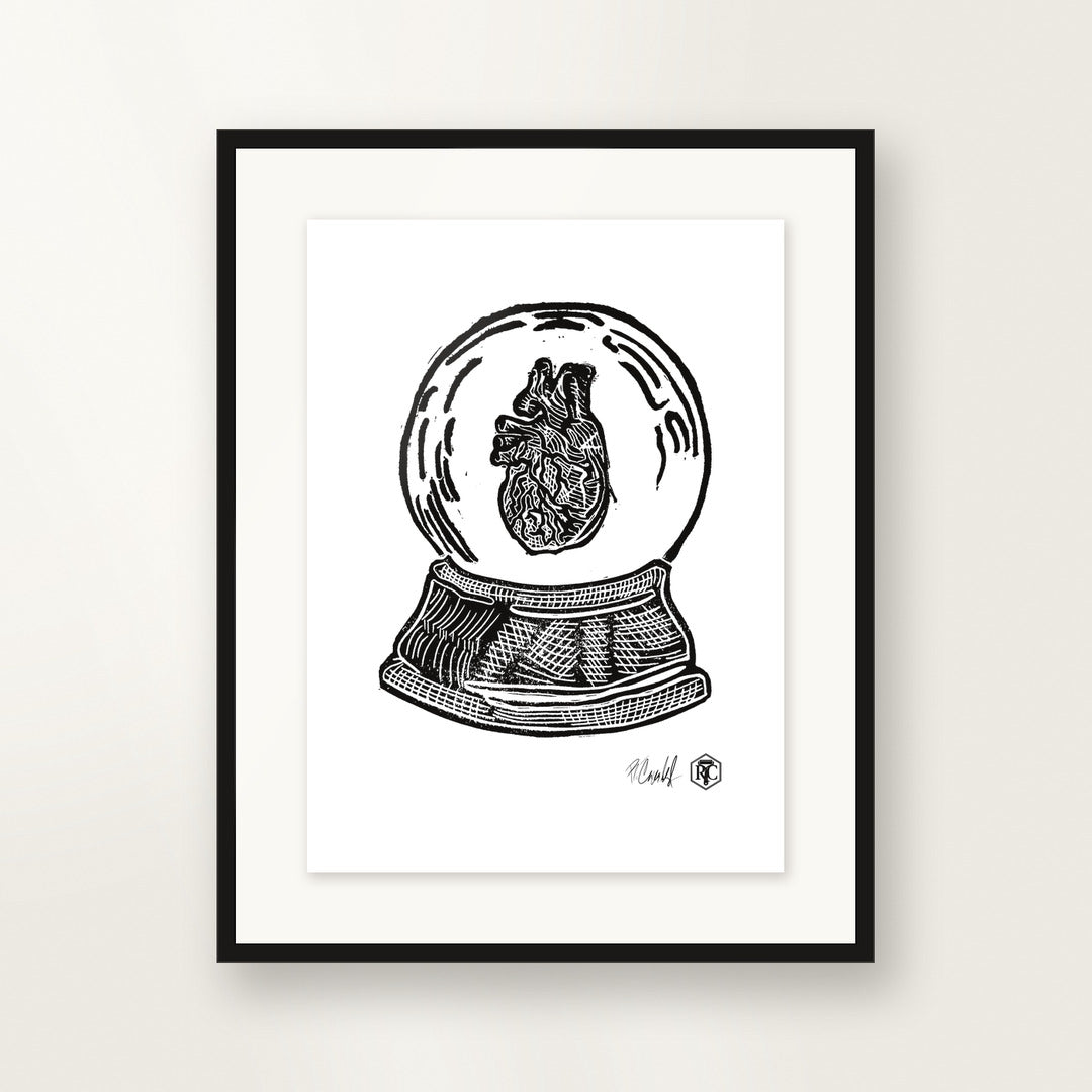 Snow Globe Heart — small format, framed