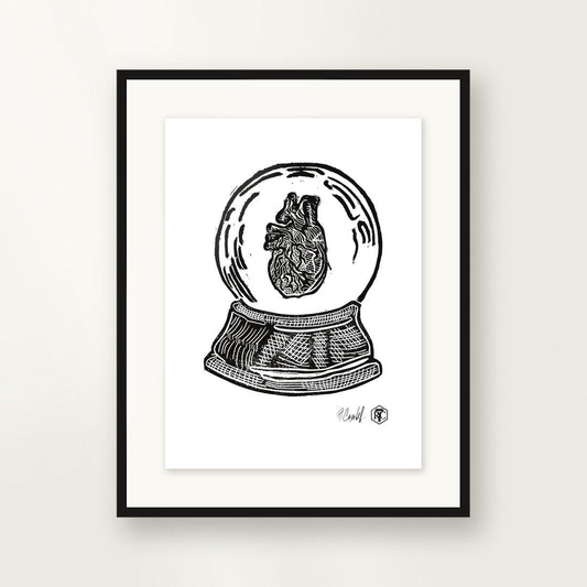 Snow Globe Heart — small format, framed