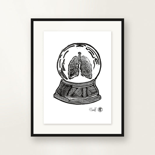 Snow Globe Lungs — small format, framed