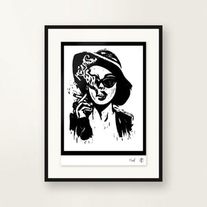 Smoke — small-format linocut, hand-printed