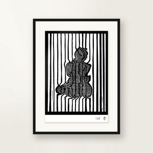 Stripes — small-format linocut, hand-printed