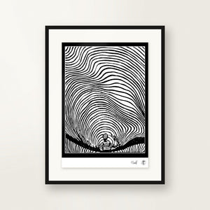 Waves — small-format linocut, hand-printed