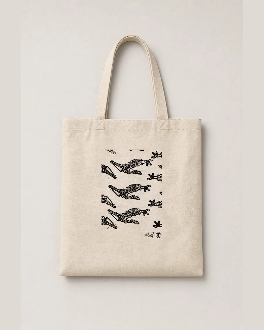 Claws — linocut on an organic cotton tote bag, natural colour